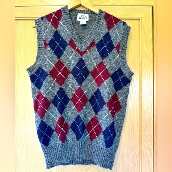 Vintage Woolrich Shetland Wool Argyle V-Neck Vest / Large - Picture 1 of 8